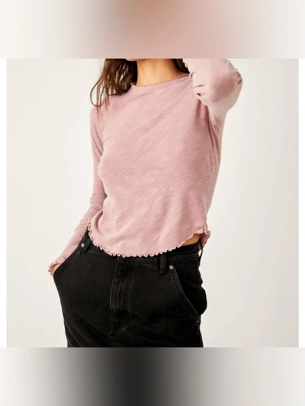 NWOT Free People We The Free Be My Baby Long-Sleeve Tee - Petal Pink - Large